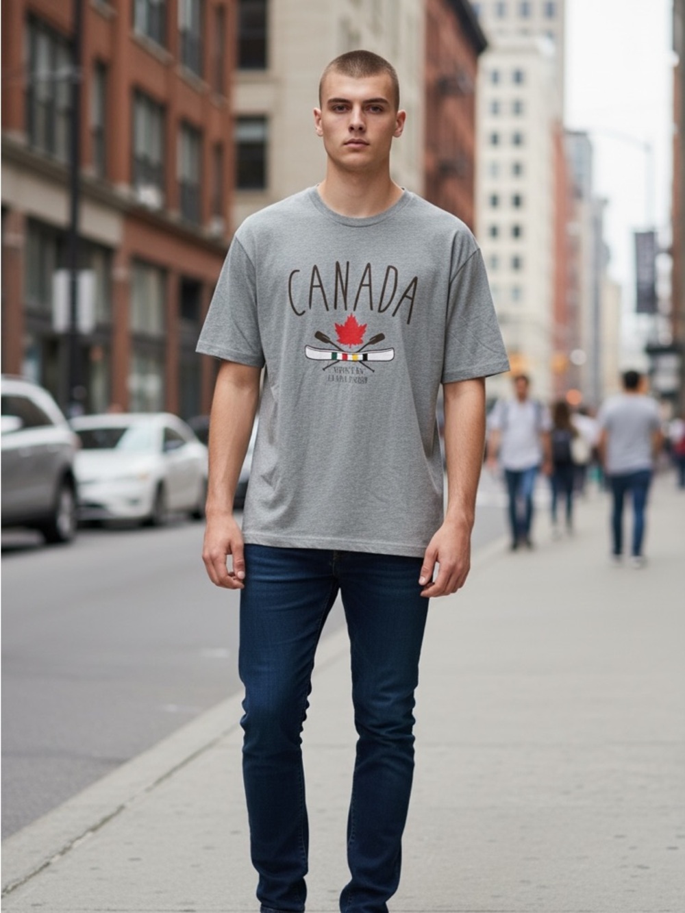 NWT Hudson’s Bay Company Stripes Canada Tee in Gray Size Medium